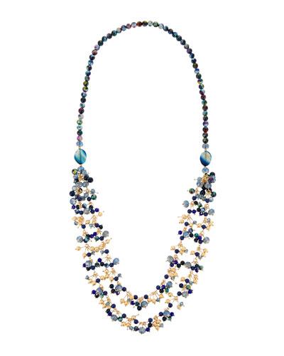 Long Double-strand Blue Beaded Necklace