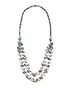 Long Double-strand Blue Beaded Necklace