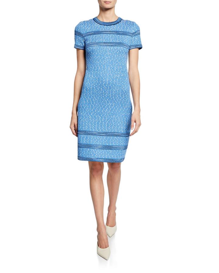 Sheath Tweed Knit Dress W/ Trim