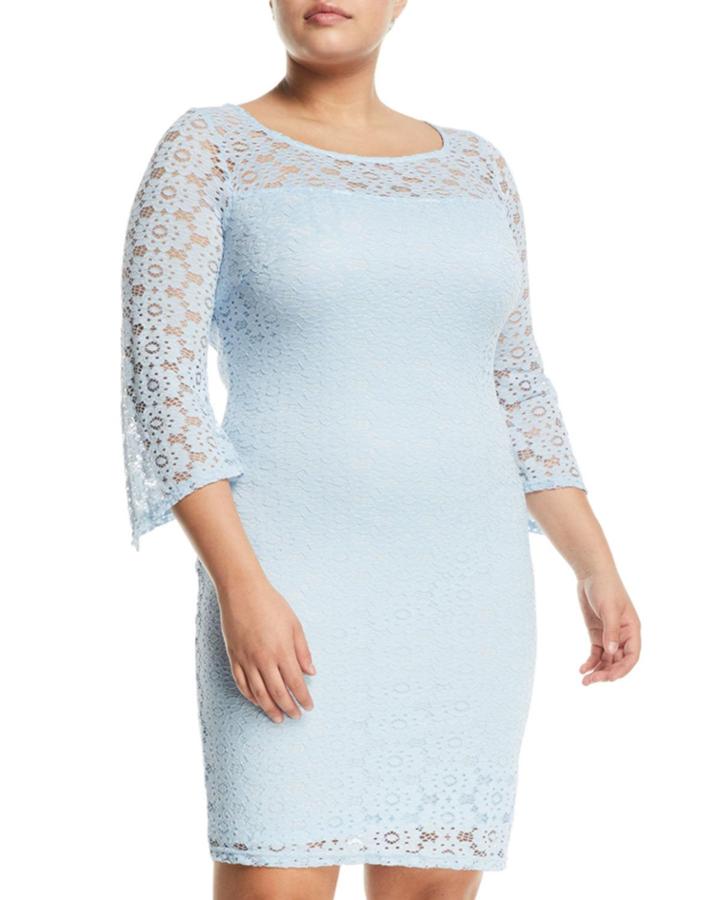 3/4-sleeve Lace Illusion Sheath Dress,