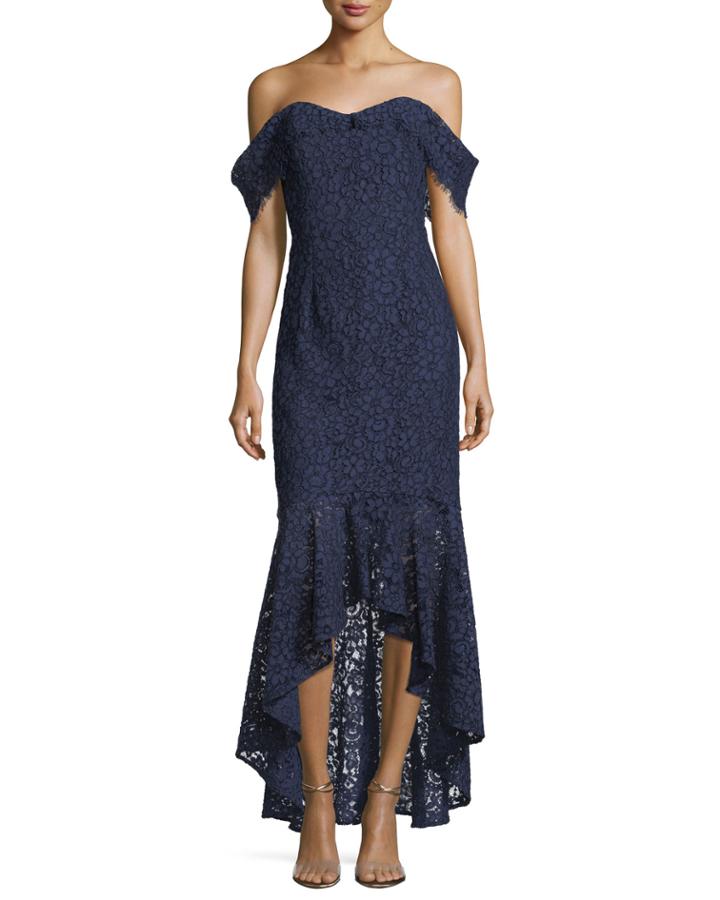 Vanowen Lace Off-the-shoulder High-low Evening Gown