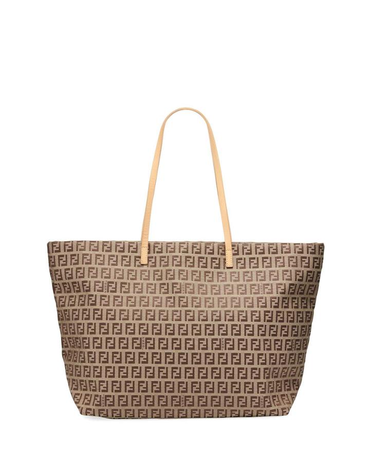 Preowned Ff Logo-embossed Beige Zucchino Canvas Tote Bag