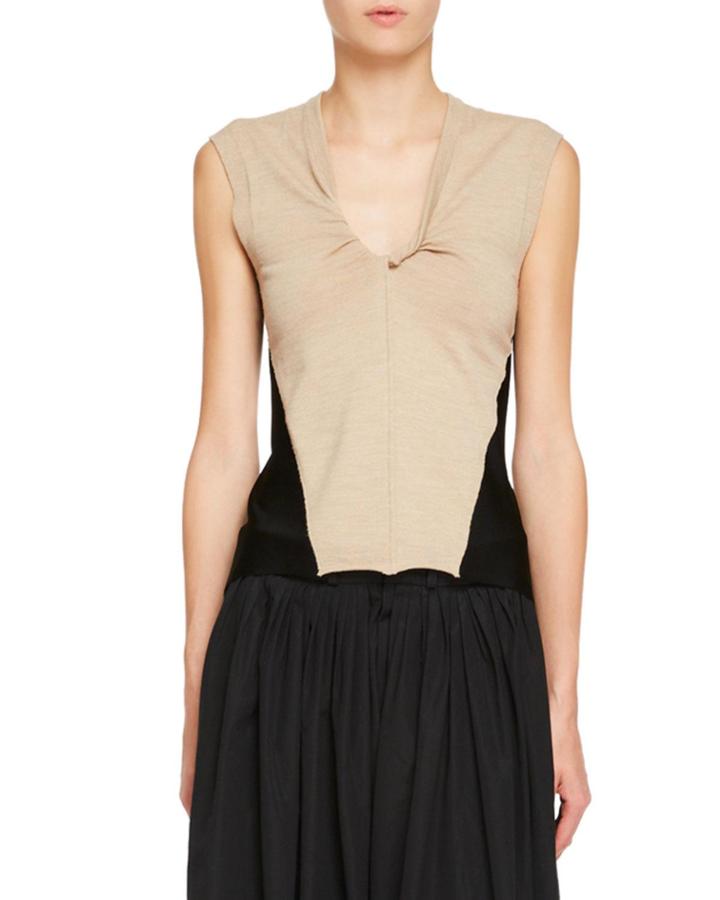 Double-sided Twisted V-neck Sleeveless Jersey Knit Top