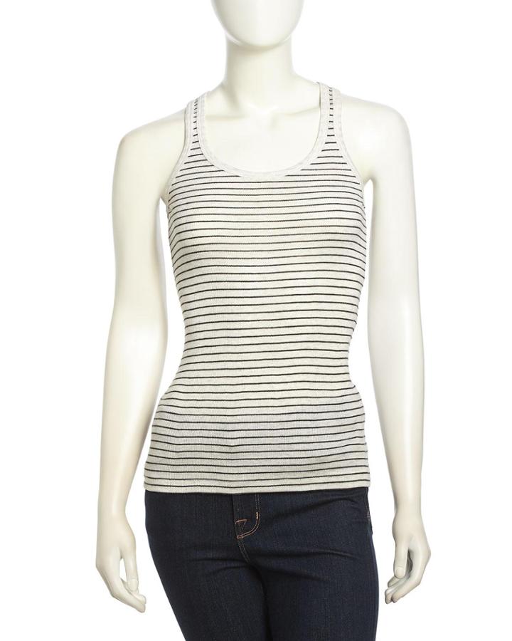 Vince Striped Ribbed Jersey Tank, White/black - (xs)