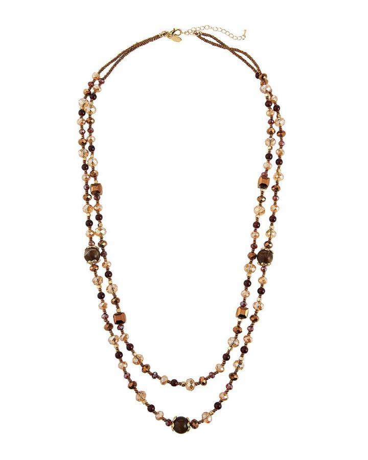 2-strand Beaded Necklace, Brown