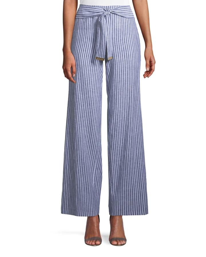 Striped Tie-waist Wide-leg Pants