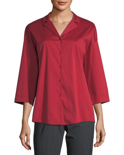 Analeigh Button-front Collared Poplin Blouse