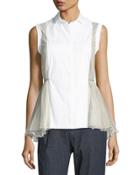 Sleeveless Tulle-waist Poplin Top