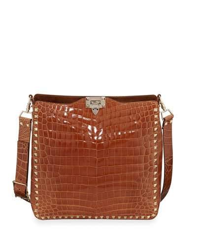 Embossed Alligator Shoulder Bag, Camel