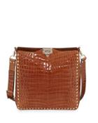 Embossed Alligator Shoulder Bag, Camel