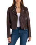 Quilted Leather Moto Jacket, Chestnut