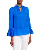 Alison V-neck Long-sleeve Silk Ruffle Blouse