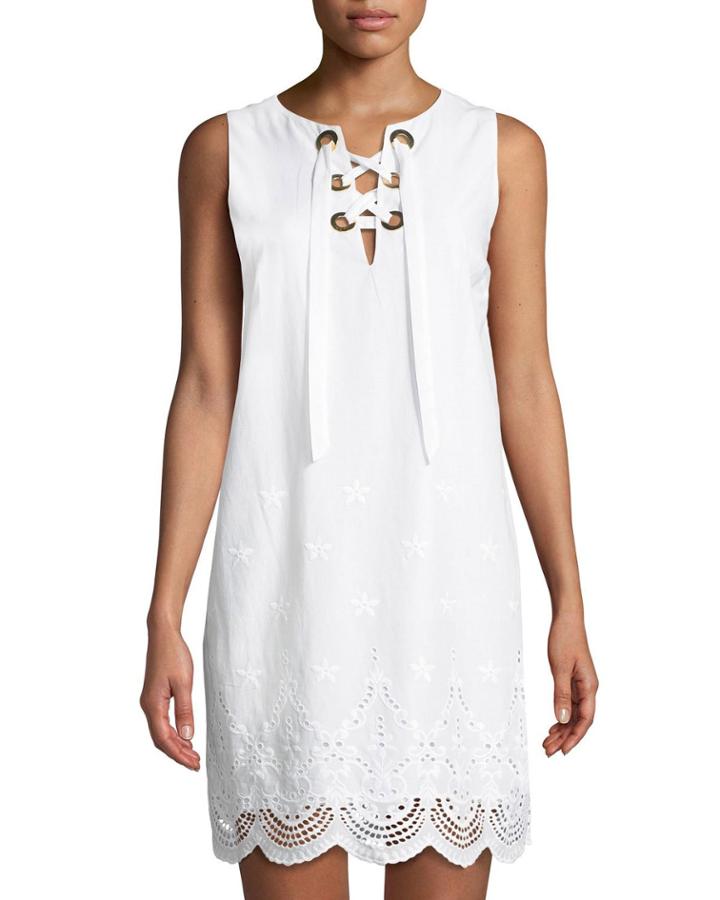 Sleeveless Lace-up Eyelet Dress