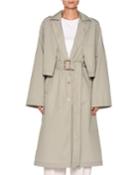 Snap-front Belted Cotton-silk Trench Coat With Cape Detail