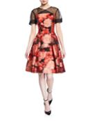 Pleated Fil Coupe Two-tone Fit-&-flare Dress