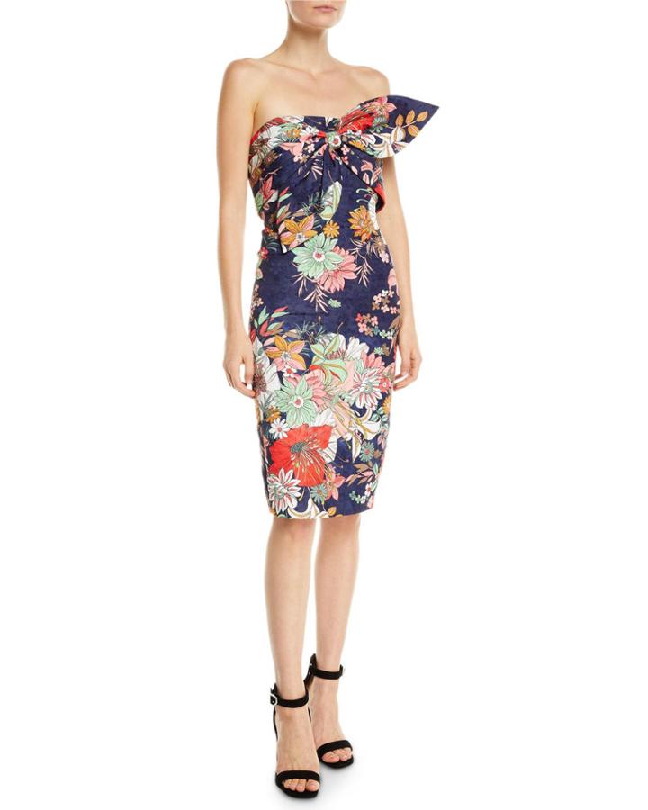 Floral Strapless Bow Bustier Dress