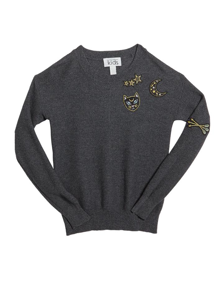 Honeycomb Crewneck Sweater W/ Cat & Moon Patches,