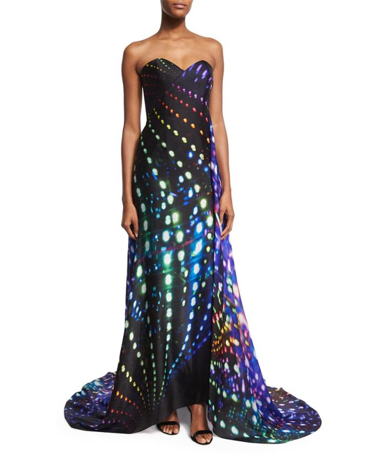Strapless Sweetheart Lights Evening Gown, Black