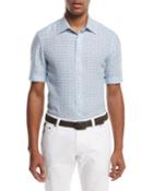 Micro-leaves Short-sleeve Sport Shirt, Blue/green