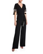 Nur V-neck Jumpsuit With Beaded Fringe Cape