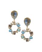 Pear Post & Stone Hoop Drop Earrings, Gray/blue