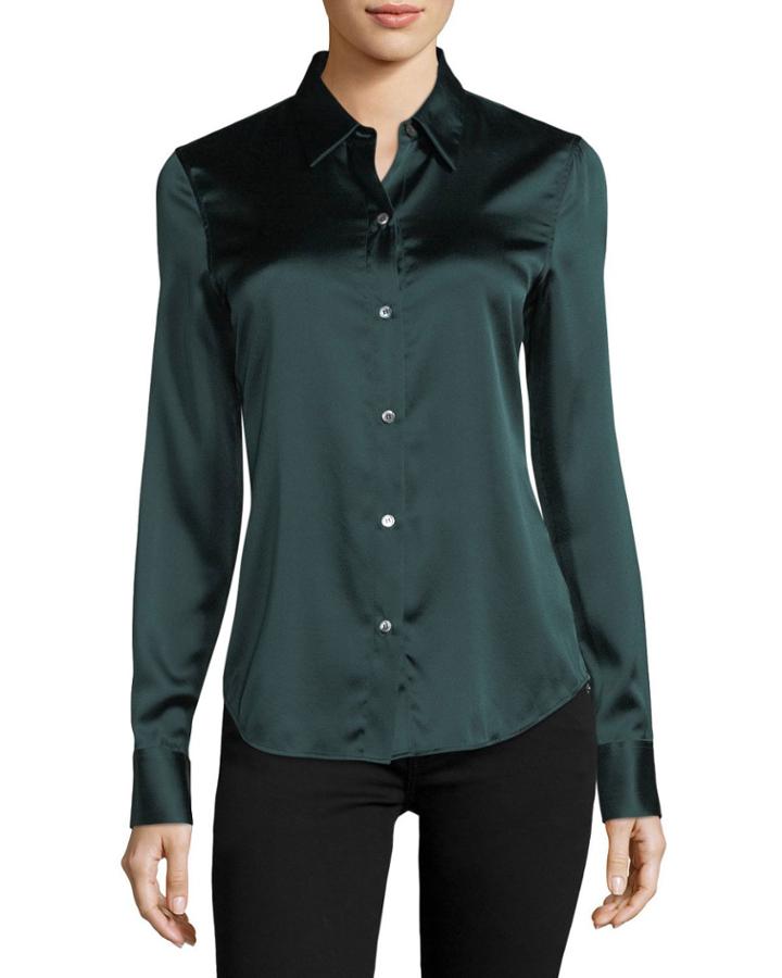 Perfect Fitted Button-front Stretch-satin