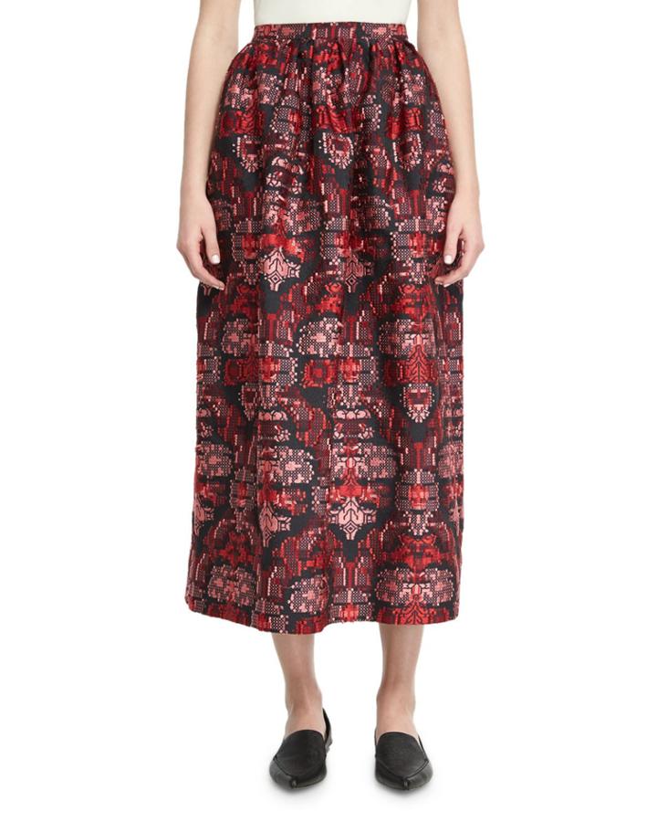 Jacquard Tea-length Midi Skirt, Red/blue Pattern