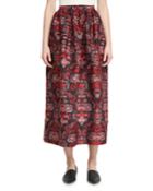 Jacquard Tea-length Midi Skirt, Red/blue Pattern