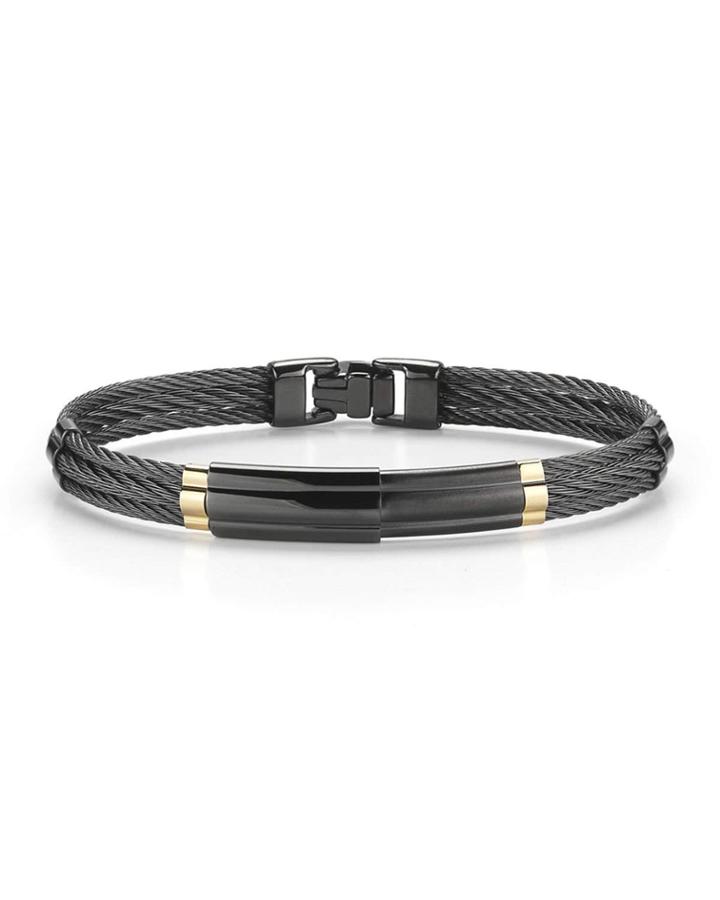 3-row Cable & Station Bracelet W/ 18k Gold, Black/gunmetal