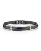 3-row Cable & Station Bracelet W/ 18k Gold, Black/gunmetal