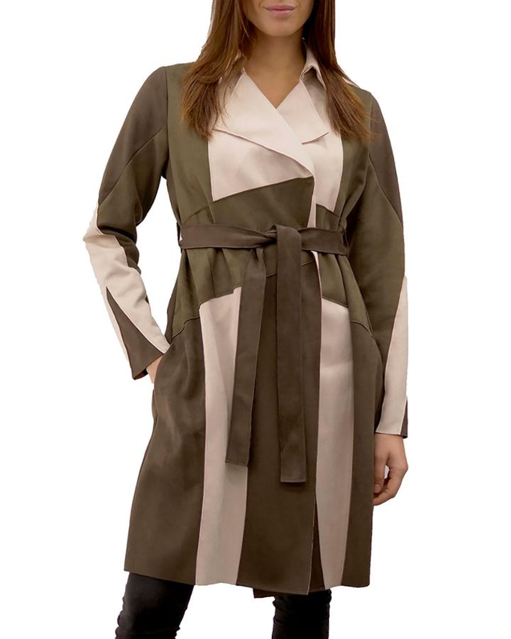 Color Block Faux Suede Trench Coat