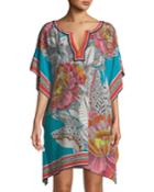 Theodora Floral Silk Satin Caftan Dress