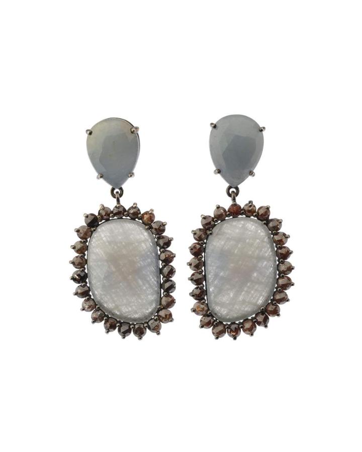 Silver Freeform Drop Earrings With Multicolor Sapphire & Diamonds