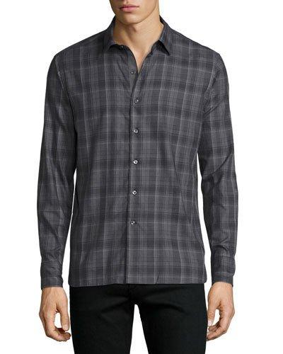 Plaid Woven Sport Shirt, Gray Pattern