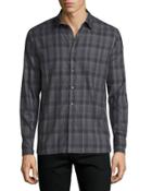 Plaid Woven Sport Shirt, Gray Pattern