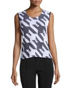 Houndstooth Scoop-neck Tank, Black/white