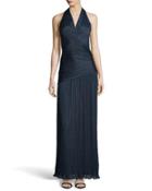 Ruched Charmeuse Halter Gown, Petrol