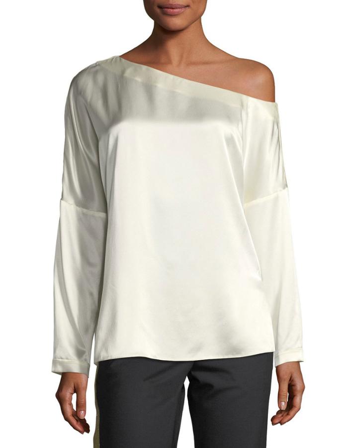 Crepe Back Satin Asymmetric Long-sleeve Top