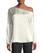 Crepe Back Satin Asymmetric Long-sleeve Top
