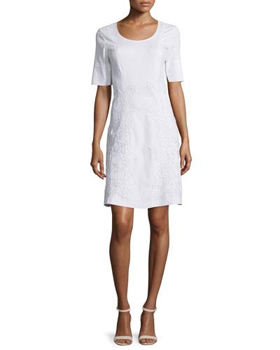 Short-sleeve Embroidered Dress, White