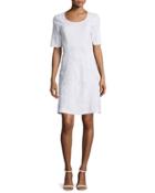 Short-sleeve Embroidered Dress, White