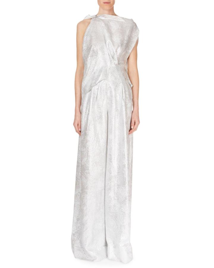 Ebsen Drape-top Full-leg Metallic Jumpsuit
