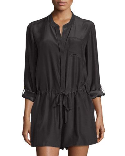 Lindsay Silk Short Jumpsuit, Black