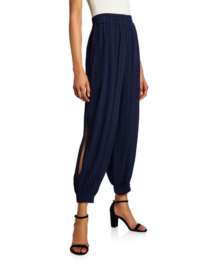 Smocked-cuff Side-slit Harem Pants