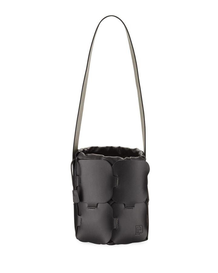 16#01 Mini Brick-pattern Leather Bucket Bag, Black
