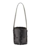 16#01 Mini Brick-pattern Leather Bucket Bag, Black