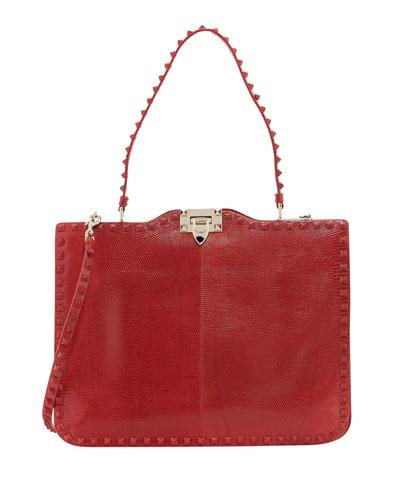Rockstud Lizard Hobo Bag, Red