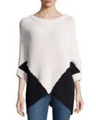 Colorblock Poncho Sweater, White/black