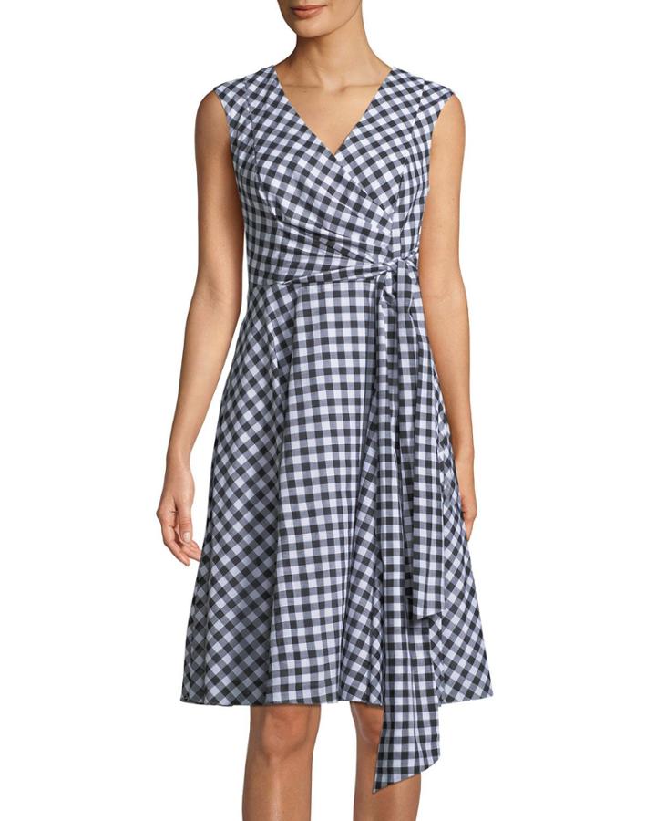Sleeveless Gingham Wrap Dress