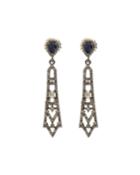 Black Silver Open Spike Drop Earrings With Iolite & Diamonds